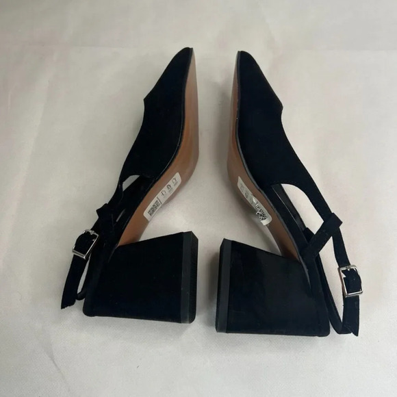 ASOS Design Black Velvet "Sydney" Slingback Pointed Toe Chunky Heel Sz 7 - Picture 5 of 9